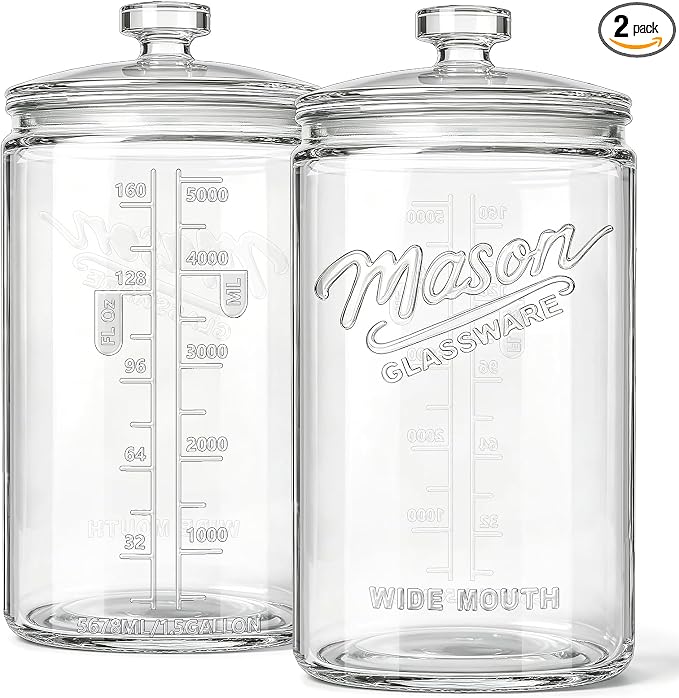Glass Cookie Jars with Lids Airtight, 1.5 Gallon Glass Jar, 2 Pack | 5.7''Wide Mouth, Glass Lid, Scale Mark, Heavy Duty Glass Canisters for Kitchen Counter, Pantry, Sugar, Dog Treat