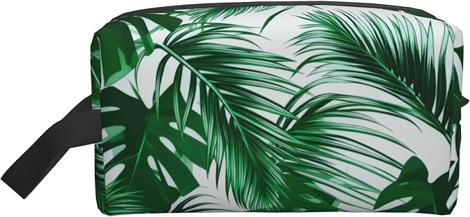 Tropical Palm Leaf Makeup Bag - Durable 600D Oxford Fabric Travel Cosmetic Bag, Shockproof Foam Padded Toiletry Organizer for Gym & Daily Use 10x6.2x4.9 Inch