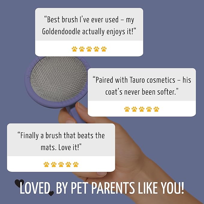 Tauro Pro Line Slicker Brush for Dogs & Cats, Deshedding, Dematting & Detangling Grooming Tool for Medium to Long Coats, Ideal for Cocker Spaniels, Round Flexible Cushion, Purple, Medium Size (M)