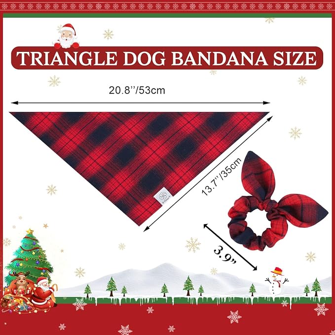 E-Clover Christmas Red Dog Bandanas Matching Dog Bandana and Scrunchie | Red Plaid Dog Bandana Matching Dog and Owner Clothes Dog Mom Gifts Dog Bandanas Girl