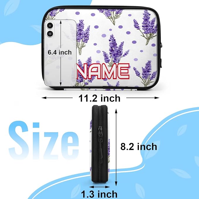 Custom Electronics Organizer Purple Polka Dots Lavender Travel Cable Pouch Large Tech Accessories Case Waterproof Cord Storage Bag for Power Bank Charger Phone Earphone