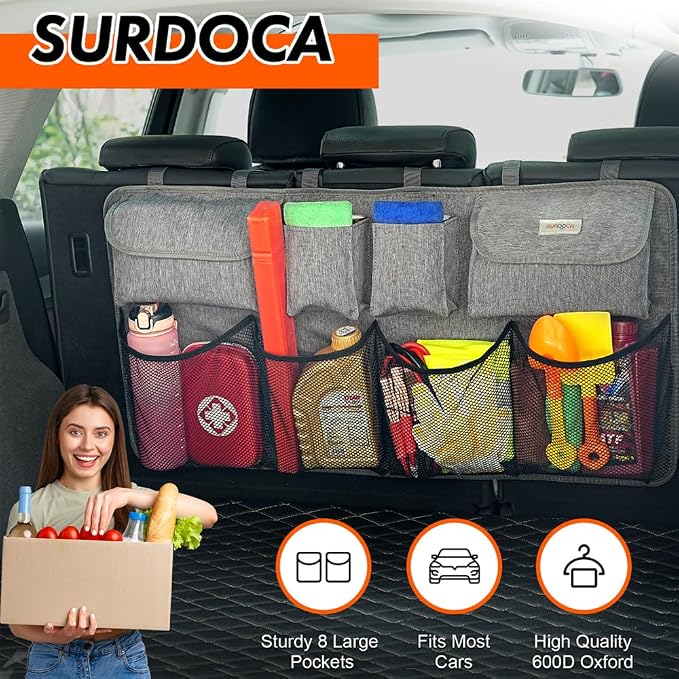 SURDOCA Car Trunk Organizer, LARGE CAPACITY(43 x 19 in) Car Storage Bag with 8 Pockets, 7X Upgraded Trunk Storage Organizer for Car, SUV, Truck, MPV