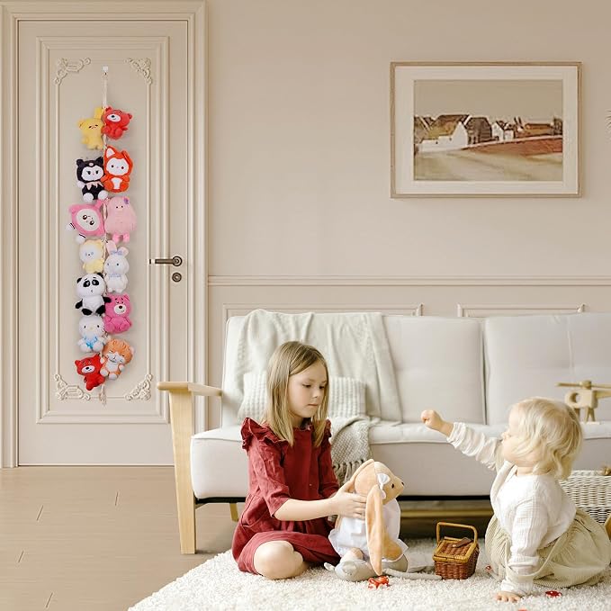 2 Pack Stuffed Animal Storage Chain Boho Room Decor, Hanging Stuffed Animal Holder with 20 Metal Clips, Macrame Plush Toy Corner Organizer for Kids Baby Nursery Bedroom Playroom Wall Decor