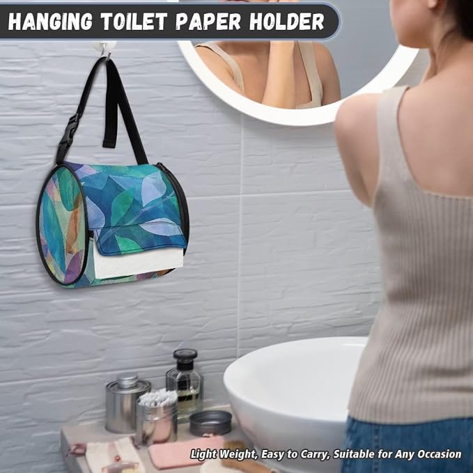Hanging Bathroom Toilet Paper Tissue Holder Wall Mounted Tissue Towel Roll Holder with Adjustable Strap Easy Installation,Artistic Crystal Leaves