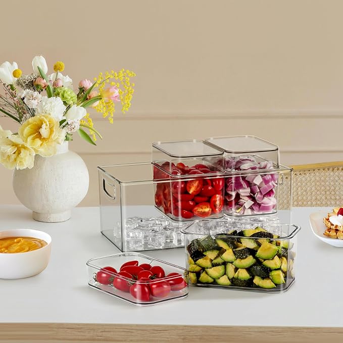 Hudgan Large Taco Bar Serving Set for Party with 3 Separate Containers, Mimosa Bar Accessories with Lids, Chilled Condiment Caddy Organizer for Salad, Fruit, Party Garnish (Pack of 2)