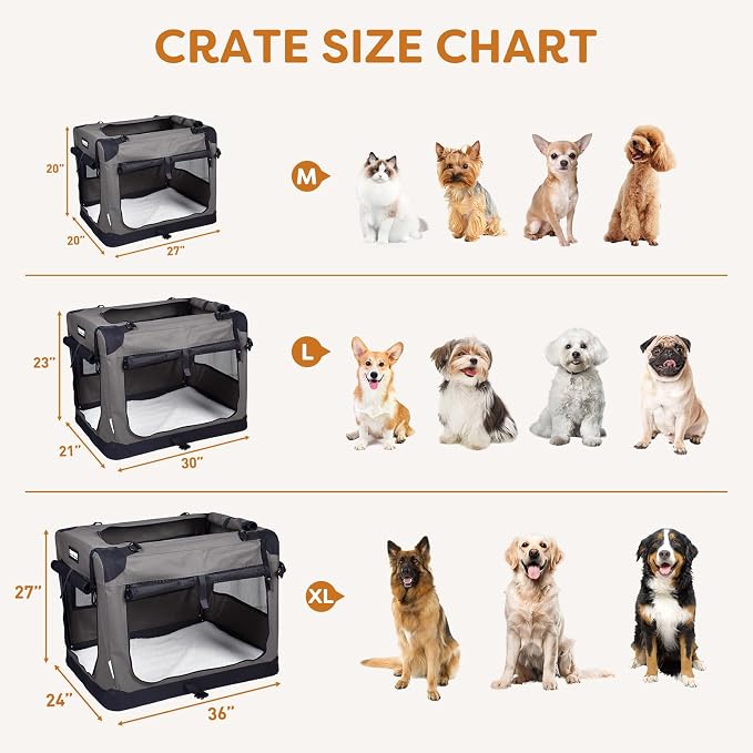 Jespet 3 Door Soft Dog Crates Kennel for Pets, Folding Travel Pet Carrier | 3 Mesh Doors 36'' Dog House, Locking Zipper, Easy to Install, Steel Frame, Removable Crate Pad, For Indoor & Outdoor Use