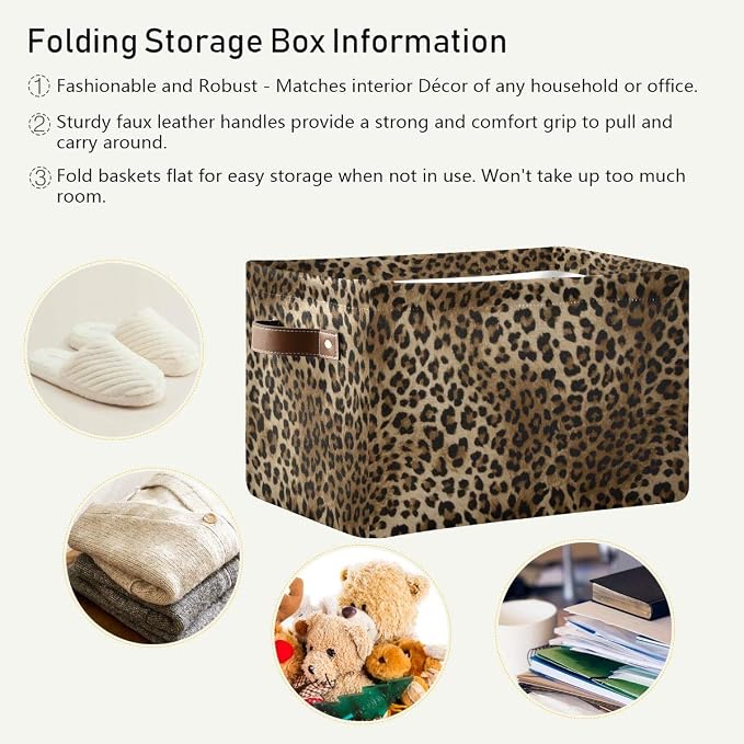 Leopard Print Vintage Storage Basket Collapsible Storage Cube Basket Bins