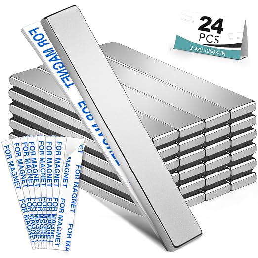BEST CHOICE MAGNETS 24 Pack Strong Neodymium Bar Magnets, 60 x 10 x 3 mm | Rare Earth Neodymium Magnets with Double-Sided Adhesive Perfect for Fridge, Garage, Kitchen, Craft, Office