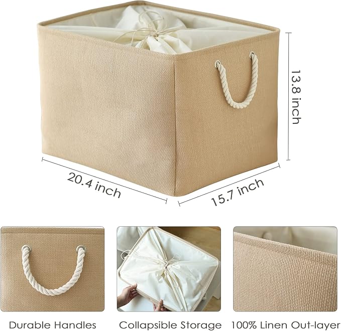 Storage Bin for Shevles - Extra Jumbo 3Pack 20.5L×15.7W×13.8H inch Organization and Storage Basket for Organizing, Fabric Storage Cubes for Closet Shoe Linen Decorative (Beige)