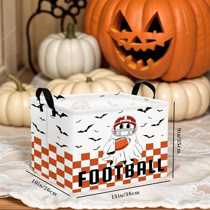 Halloween Basket Gift Cute Ghost Parties Decor Kid Trick or Treat Basket for Boys and Girls Rectangular Storage Bin Box (Football Bat)