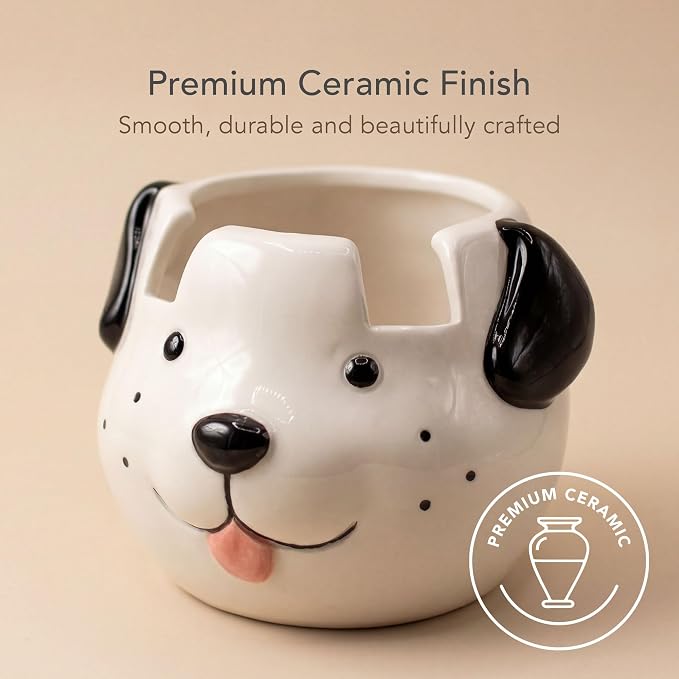 Glasses Holder Stand and Vase - Dog Ceramic Sunglasses and Eyeglasses Stand Gift Display and Decor Organizer for Desk Accessories and Stationery Items (White and Black)