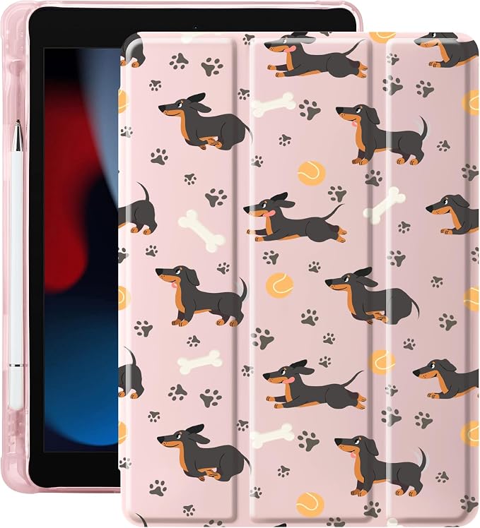 Cute Dachshund Dog Case for 10.9" iPad 10th/11th, Clear TPU Smart Stand Back Cover with Pencil Holder, for iPad 2022/2025 Generation Auto Wake/Sleep Foldable Protective Case