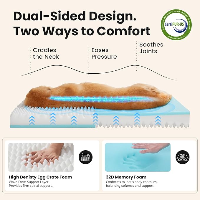 OhGeni Orthopedic Waterproof Large Dog Bed, Memory Foam, 41 inch(Green) | Machine-Washable Removable Cover in Easy-Clean Fabric, Reversible Memory Foam & Easy-Carry Handle, Suitable for Crate