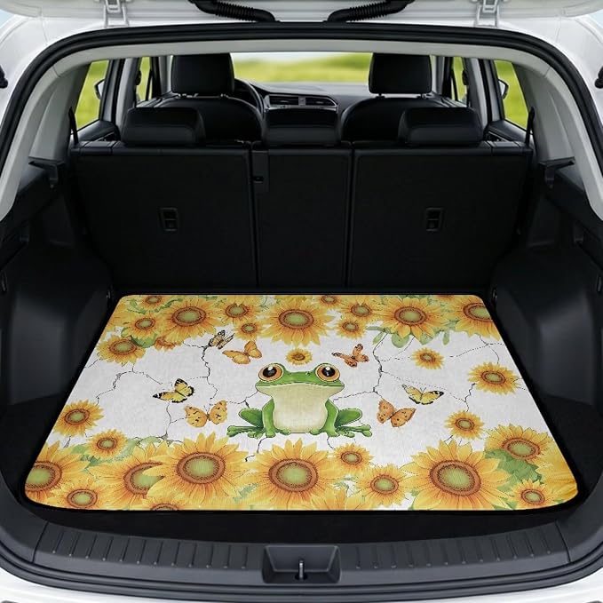 Sunflower Frog Car Trunk Mat Universal Size 29" x 39", All Weather Cargo Mat Protector for SUVs, Trucks, Vans Non Slip Cargo Liner Cover Auto Accessories Decor
