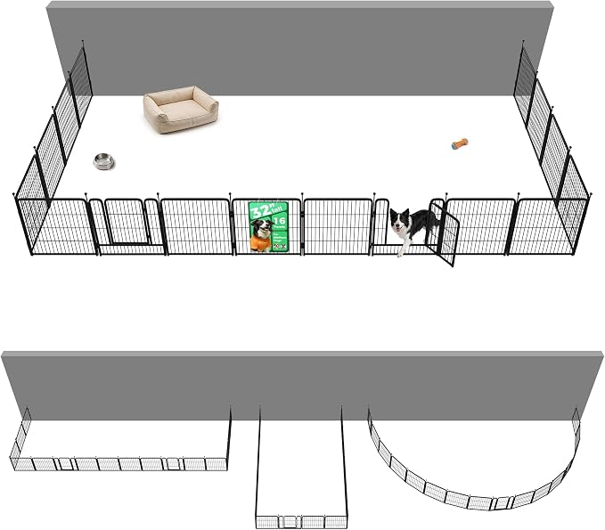FXW Rollick Dog Playpen with Fence-to-Wall Anchors, 32" H, 16 Panels | Heavy-Duty & Easy setup Play Area, Flexible Boundaries, Indoor & Yard, For Small & Medium Dogs, Patented