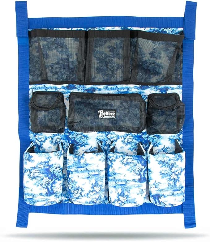 Jeffers Expression Trailer Door Horse Grooming Caddy, Portable Equestrian Organizer, Mesh Pockets, Zippered Compartment, Padded Pockets for Brushes, Water Bottle, Accessories - Equestrian Toile