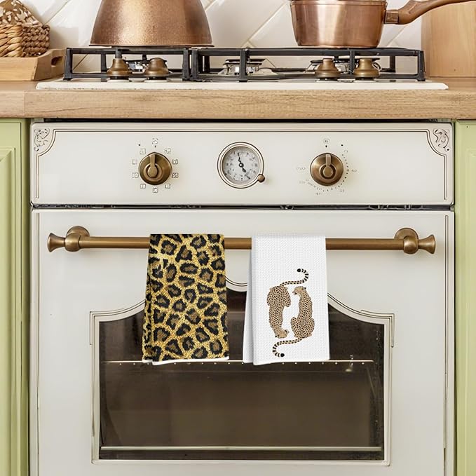 Hanamiya Na 2 Pcs Trendy Cheetah Leopard Print Kitchen Towels 14x24 Inch, Cheetah Print Gifts for Women Dish Tea Towels, Leopard Decor Hand Towels for Home Kitchen Bathroom