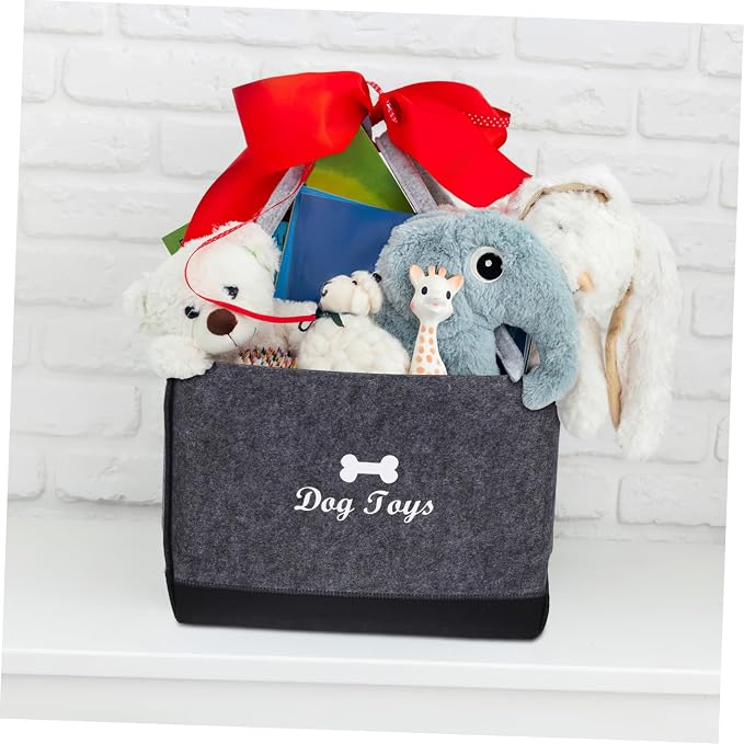 Pet Toy Storage Basket Felt Organizer for Dogs and Cats Multi-functional Toy Bin for Blankets Leashes and Accessories