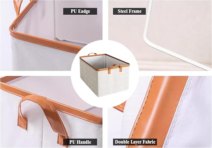 AARAINBOW 4 Pcs Closet Clothes Organizer with Handle, Fabric Storage Bins with Metal Frame Closet Shelf Storage Baskets Foldable Wardrobe Storage Box for Sweater Jeans, 20L (4 White)