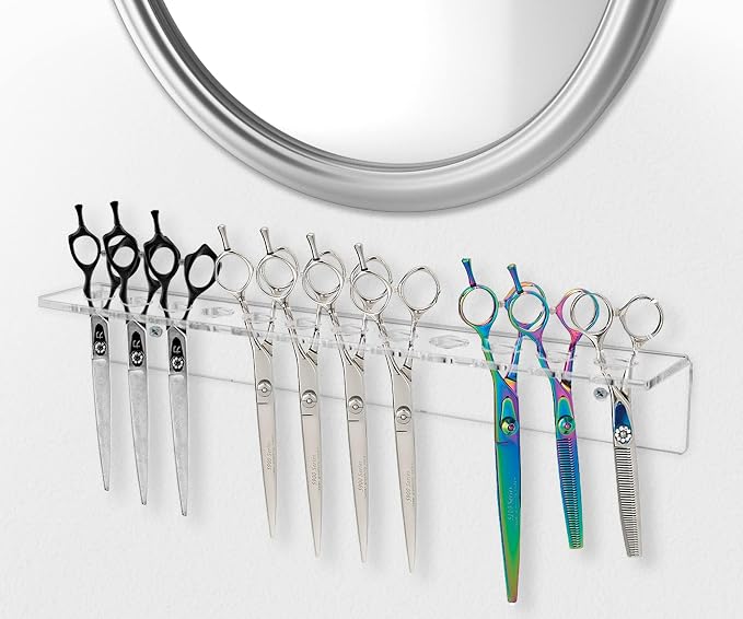 Marketing Holders Acrylic Shear Organizers Clear Wall Mount 15.75" Wide Convenient Organizer with Hanging Hardware for Professional Dog Grooming Shears 3/16" Thick