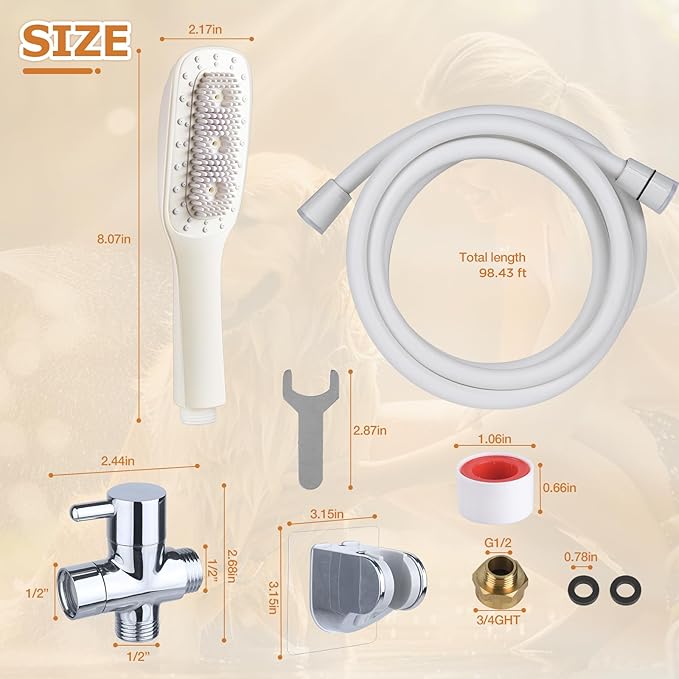 Jamini Dog Shower Attachment, Handheld High-Pressure Sprayer with Brush for Fast and Easy Indoor/Outdoor Dog Bathing, 4 Modes, 8.2ft Hose, G1/2" Brass Shower Diverter