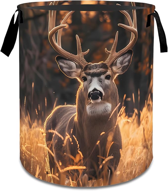 Autumn Deer Forest Laundry Basket,Rustic Dirty Clothes Hamper,Fall Wildlife and Woodland Storage Bin Gifts,Waterproof Oxford Cloth Baskets for Bathroom,Bedroom,Home Decoration(19.7" x 15.7")