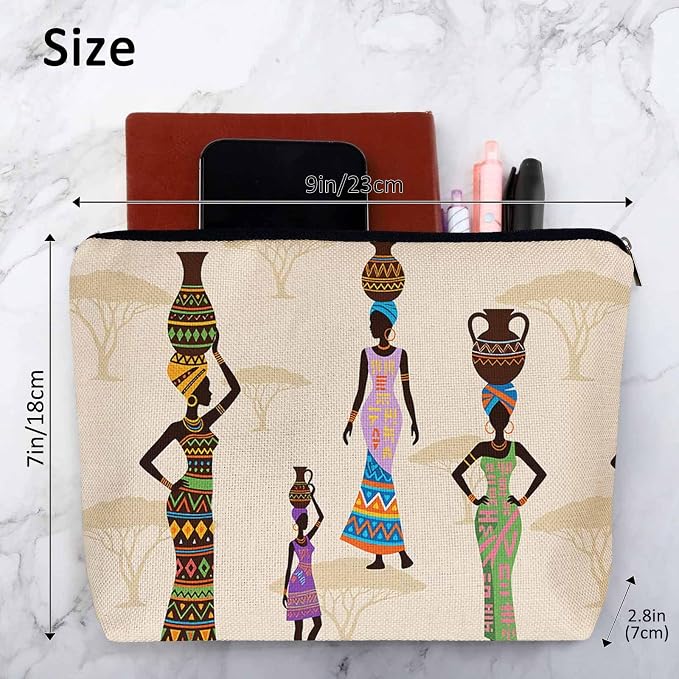 African Woman Makeup Bags Makeup Organizer, Black African Women With Vases Flax Toiletry Bags Travel Cosmetic Bag Makeup Purse Pouch Skincare Bag Wallet Bags For Women Female Mom Daughter