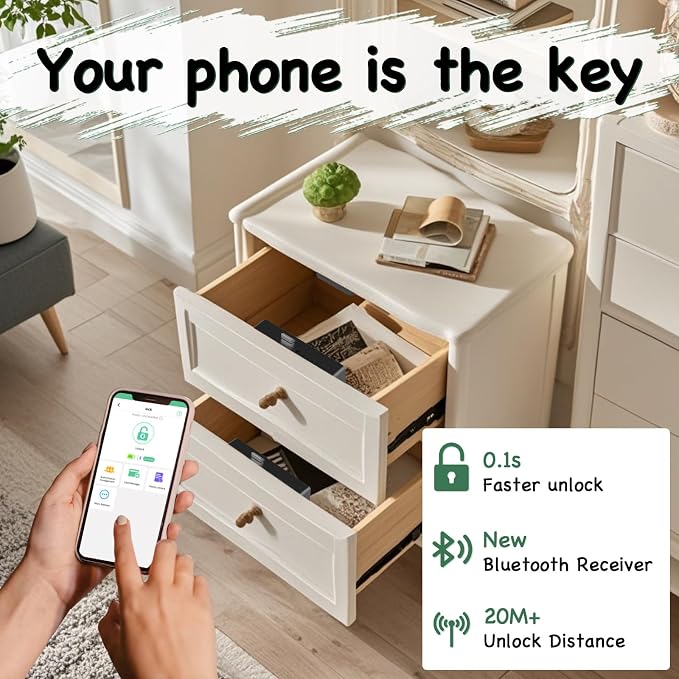 Smart RFID Drawer Lock, Hidden Digital Electronic Bluetooth RFID Cabinet Drawer Lock for Adults Baby Proofing Teens Liquor Cupboard File