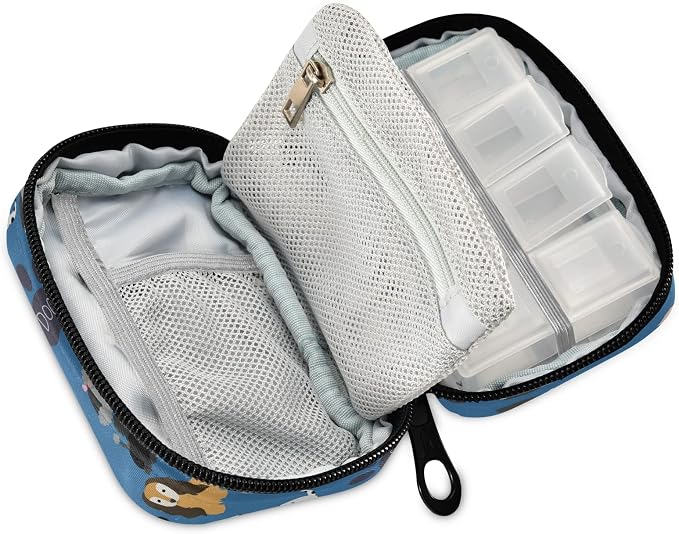 Naanle Cute Puppy Dog 7 Day Pill Case - Travel Organizer Bag With Zipper, Portable Weekly Compact Size for Vitamin Supplement Holder