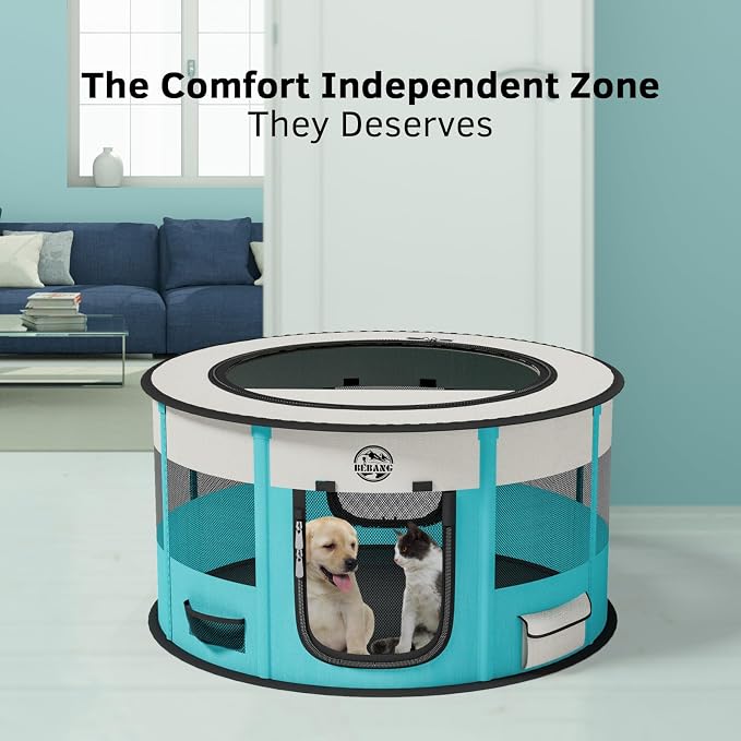 Dog Playpen for Puppies and Cats: Foldable Pet Pen with Dual Doors | Two Zippered Doors, 360° Mesh Windows, Removable Breathable Top, Spacious Interior