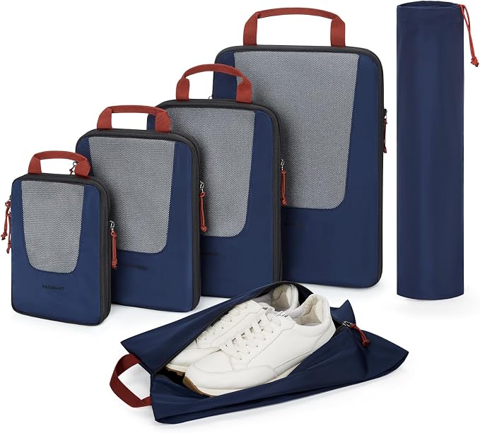 Bagsmart Compression Packing Cubes, Travel Bag Cruise Ship Essentials | Lightweight, Compressible Suitcase Organizer Set fit Standard Carry-On & Checked Luggage, 6 Set, 14 Set Washable Packing Bags