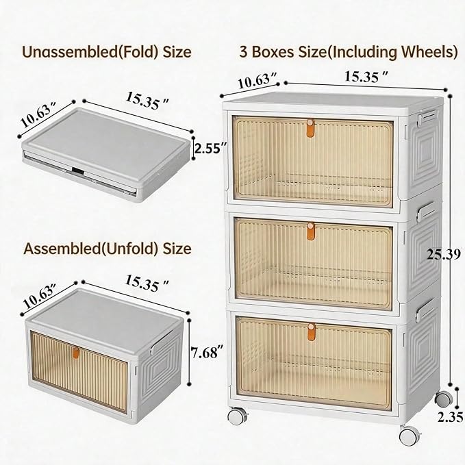 Foldable Stackable Pet Supplies Storage Bin with Wheels, Magnetic Door Collapsible Organizer Cabinet for Pet Toys, Food, Grooming Tools, Multi-Purpose Storage for Home, Bedroom, Laundry Room (white)