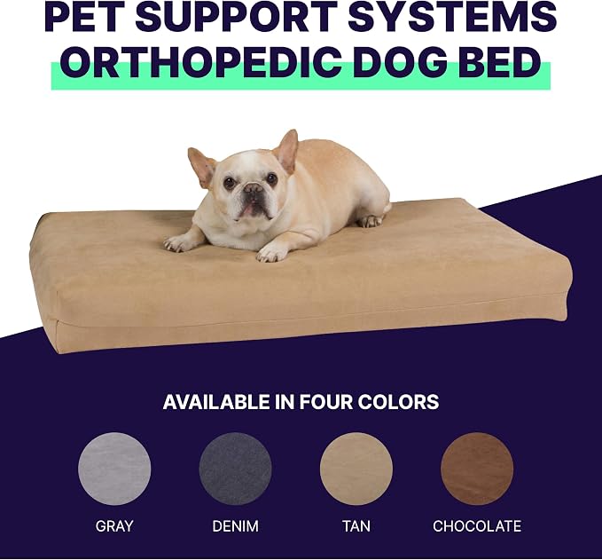 Pet Support Systems Orthopedic Dog Bed - Gel Memory Foam Pet Bed, Luxury Washable Dog Bed for Sleeping and Support (Removable Cover, Medium Tan Dog Bed)