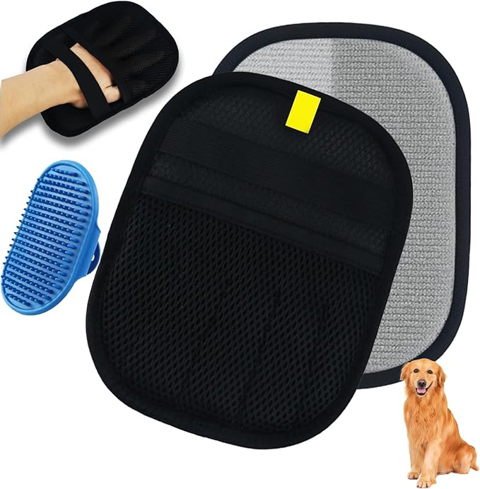 2PCS Pet Hair Removal Gloves&Dog Shampoo Brush, Upgraded Five Finger electrostatic pet Hair Gloves, Reusable Magic Brush pet Hair Removal, Tool Suitable for cat and Dog Bath Hair Removal