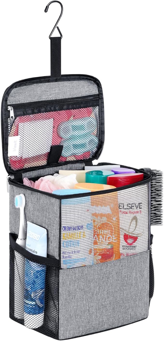 Lifewit Shower Bag Mesh Shower Caddy Portable College Dorm Room Essentials Tote Bag for Bathroom, Gym, Travel, Camping Quick Dry Hanging Shower Organizer Basket Toiletry Bag, Medium, Grey | Portable, Quick Dry, College Dorm Room Essentials, Tote Bag fo...