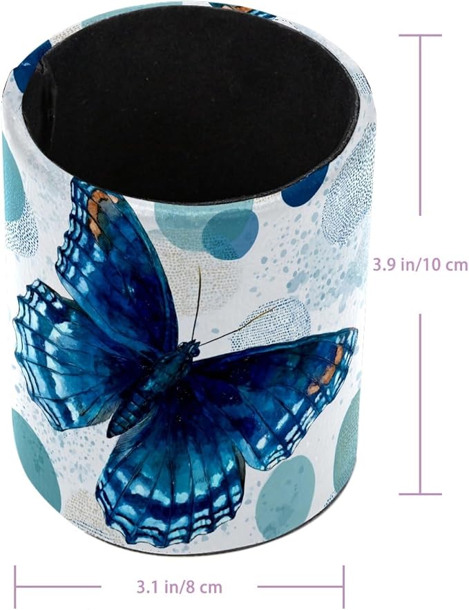 Blue Butterfly Pen Holder, Pencil Cup Marker Brush Holder Desk Storage Case, Desktop Organizer for School Office Home Supplies