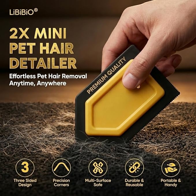 2x Mini Pet Hair Removers (2 Count) Dog & Cat Hair Detailing Tools for Seat, Carpet, Floor Mat, Couch...