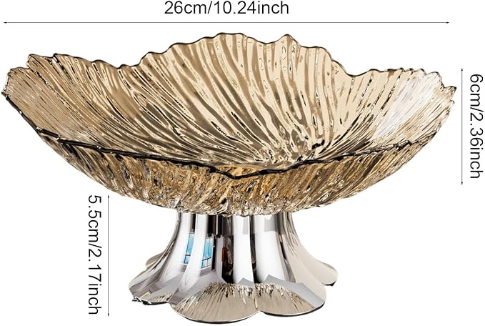 Pedestal Fruit Bowl, Snack Storage Holder, Fruit Tray, Dessert Display Stand, Decorative for Living Room Kitchen Home, E with Silver Base, Gold