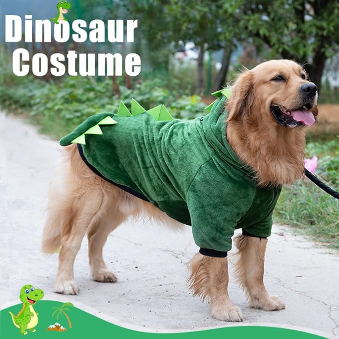 Idepet Large Dogs Halloween Dinosaur Costume Jacket Pet Dog Warm Fleece Winter Clothing Outfits Funny Apperal Golden Retriever Pitbull Clothes Hoodie (6XL)