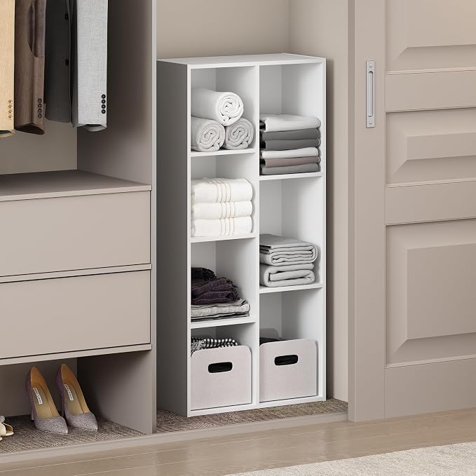 Furinno Reed Closet Organizers and Storage, 7-Cube Closet Organizer, Open Shelf Closet Storage, for Wardrobe, Bedroom, Living Room, White