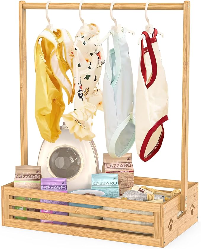 BAMBOOHOMIE Baby Clothing Rack for Toddler, Pets Clothes Rack with Storage Box & Adjustable Hanging Rod for Dogs/Cats, Baby Shower Clothes Closet Rack with Handle for Nursery Room (Natural, Baby)