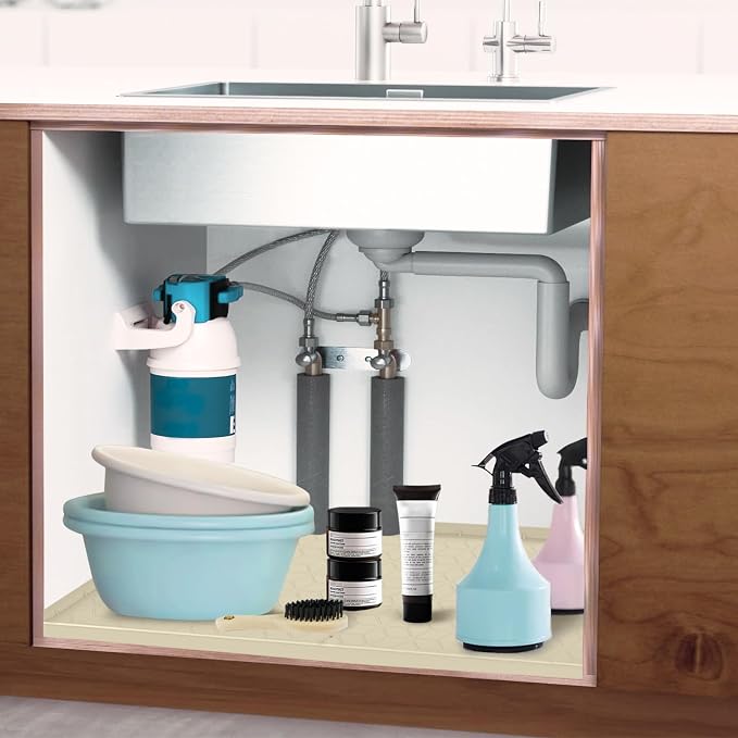 Under Sink Mat, 28"x22" Under Sink Mats for Kitchen, Silicone Waterproof Under Sink Liner, Sink Cabinet Organizer Tray with Drain Hole