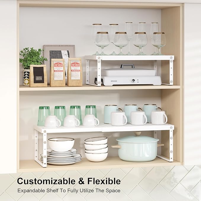 RUILALIFE Expandable Cabinet Organizer Shelf With Adjustable Height, Stackable Kitchen Countertop Organizer Rack, Adjustable Shelf Riser For Kitchen Counter, Pantry, Cupboard, Desk, Tabletop