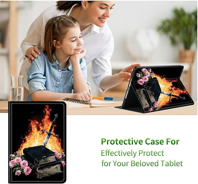 for Samsung Galaxy Tab A 10.1" 2016 SM-T580/T585/T587 Case | Slim Leather Smart Cover with Multi-Angle Anti-Slip Stand [Auto Wake/Sleep] Shell for Women Men - Flame Book Rose
