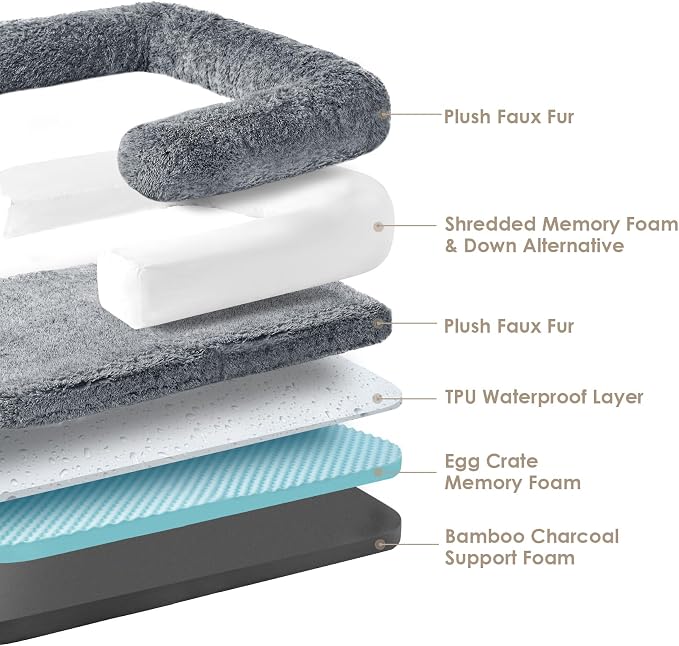 EHEYCIGA Foldable XXL Dog Bed for Large Sized Dog - 54x38x7.5, Grey | Faux Fur Fluffy Pet Couch Bed, Orthopedic Calming Memory Foam Big Pet Bed, Washable Pet Sofa Bed with Non-Slip Bottom