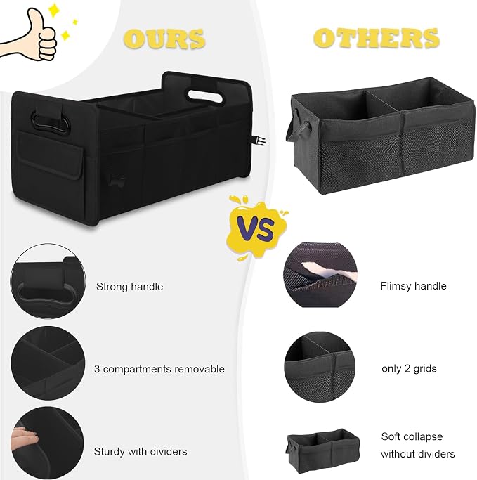 JiatuA Car Trunk Organizer, Car Organizers and Storage Collapsible Multi Compartment Container Box, Adjustable Car Accessories for SUV Sedan Truck, Standard Size, Black | Sturdy, Large Capacity, Clean Decor, Multi Compartment Container Box, Adjustable ...