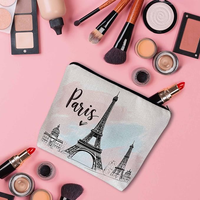 Women Cosmetic Bag Eiffel Tower, Watercolor Paris Eiffel Tower Cute Makeup Bag For Purse Cosmetic Travel Bag For Toiletries Makeup Storage Bag Flax Skincare Bag Make Up Pouch Bags