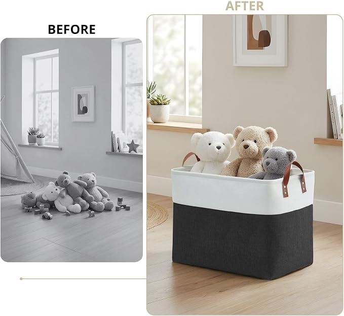 DECOMOMO Fabric Storage Bins, Extra Large Storage Baskets with Handles | 3 Pack Storage Baskets for Shelves, Laundry, Toys, Nursery (Black & White)