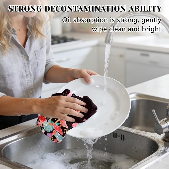 Mushroom Kitchen Towels, 2 Pcs Mushroom Dish Towels, Mushrooms Dish Towels for Kitchen Drying Absorbent, Butterfly Dish Towel Decor Dishcloths Funny Housewarming Gifts for Women