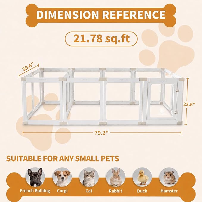 Acrylic Dog Playpen Indoor for Small Dogs & Puppies | 2 Rooms Clear Pet Playpen, Easy Clean & Assemble, Modern No-Bar Design, Escape-Proof & Sturdy, 23.6", 14 Panels, White
